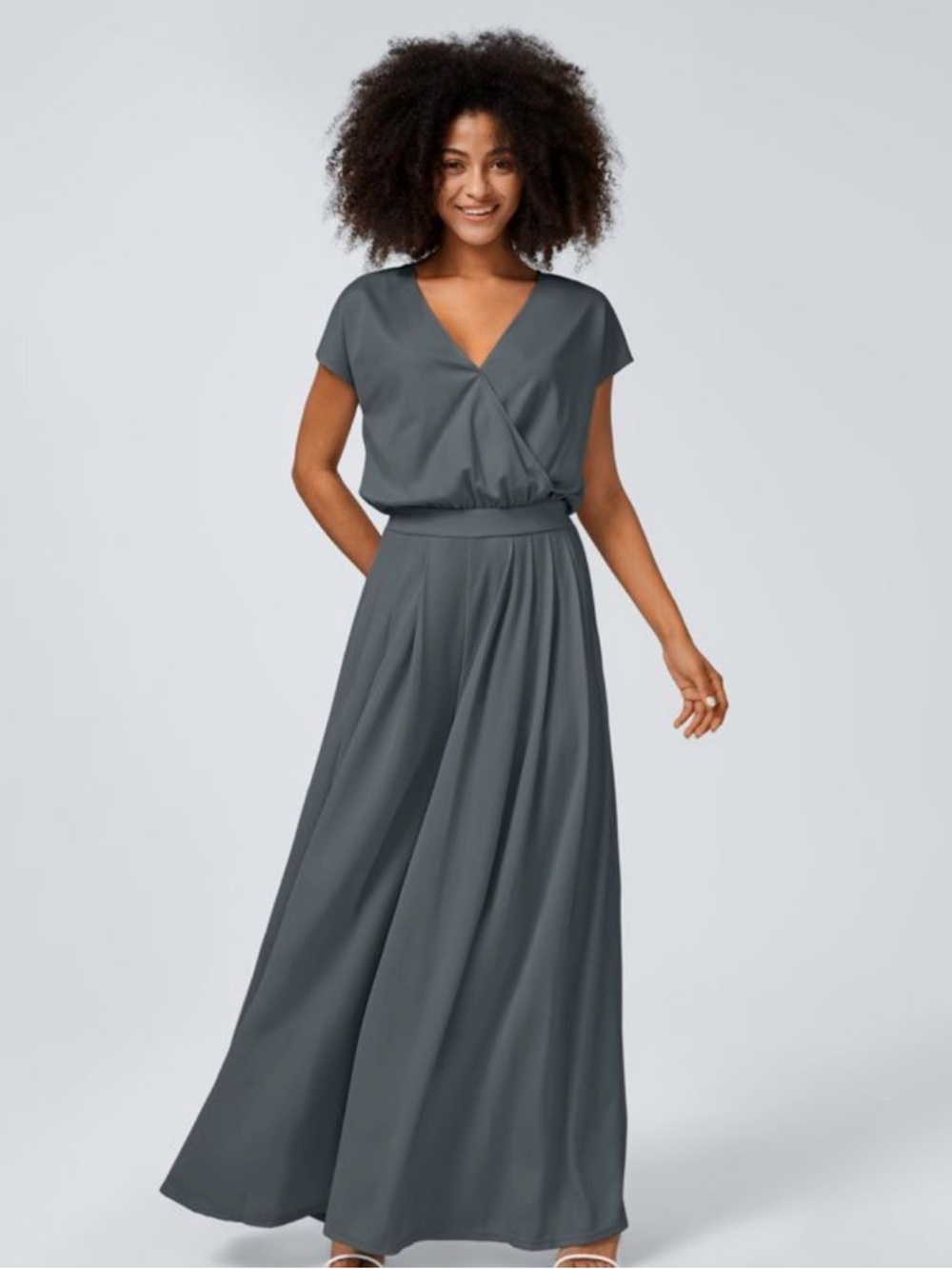 NWT HALARA V Neck Short Sleeve Pocket Wide Leg Flowy Waffle Jumpsuit. Size Large